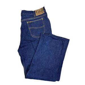 Vintage Lee Dark Wash Denim Jeans Mens 38x28 Straight Leg 80s Hemmed